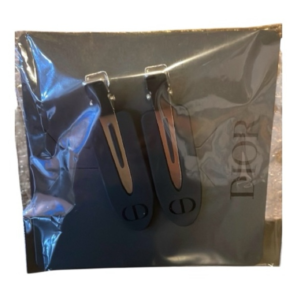Dior Hair Clips Matte Black-Silver Metal Snap Hair Clips - Set of 2